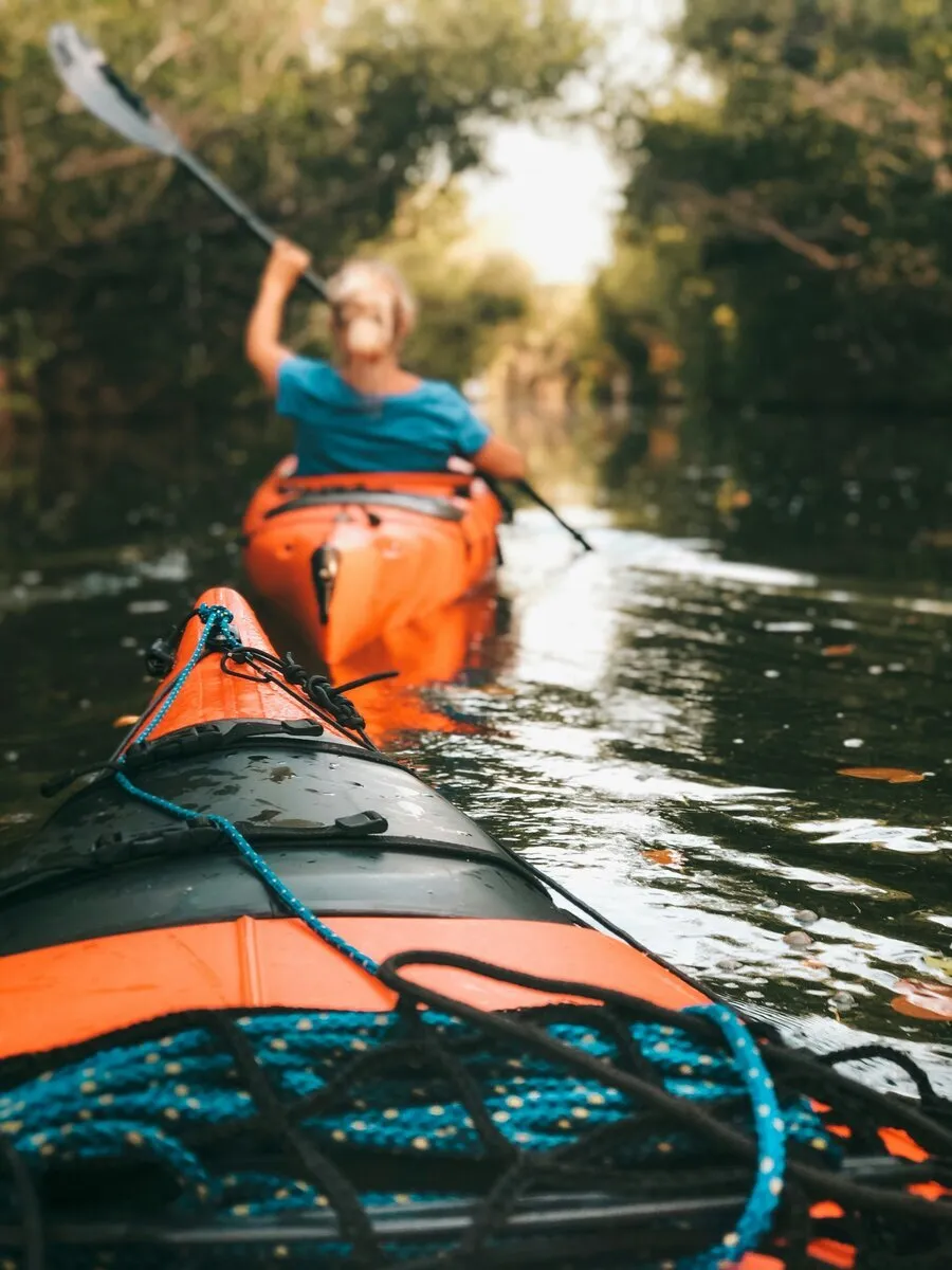 Kayakers paddling on water
